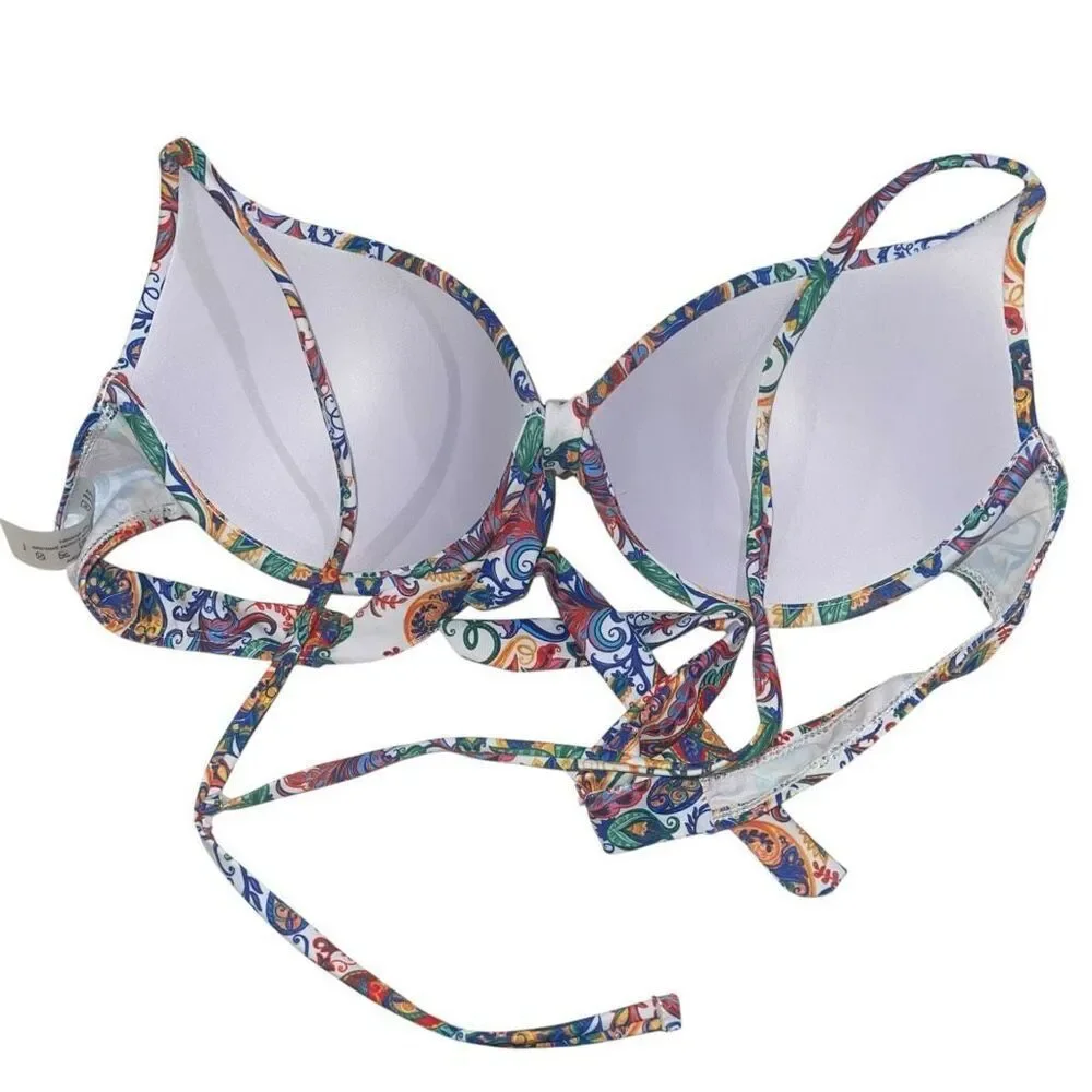 Unbranded Bright Multicolor Paisley‎ Padded Bikinj Top - Size Large